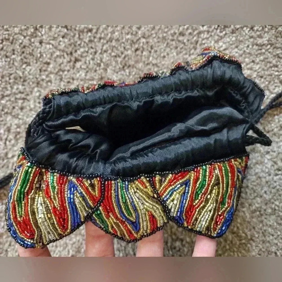 Vintage Heavily Beaded Multicolor Shoulder Bag Purse - Picture 8 of 16